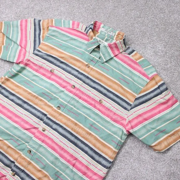 Orvis Shirt Mens Medium Green/Pink Striped 100% Cotton Short Sleeve Button - Picture 3 of 10